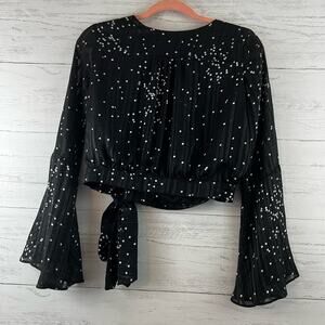 Genuine People Black Dot Print Bell Sleeve Blouse Size S